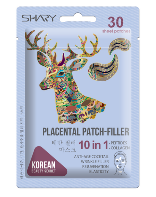 Shary Плацентарные тканевые патчи-филлеры 10 в 1, патчи, для кожи вокруг глаз, шеи, межбровных и носогубных складок, 27 г, 1 шт.
